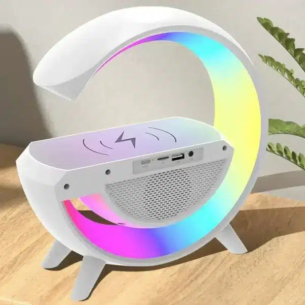 Multi-functional Led Clock Display Speaker G Lamp Bt- 3401 | Led Wireless Charging Speaker, G-shaped Speaker Light, Bluetooth Mp3 Player, Night Light And Alarm Clock Tashm Store