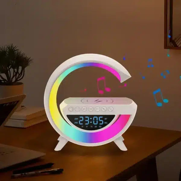 Multi-functional Led Clock Display Speaker G Lamp Bt- 3401 | Led Wireless Charging Speaker, G-shaped Speaker Light, Bluetooth Mp3 Player, Night Light And Alarm Clock Tashm Store