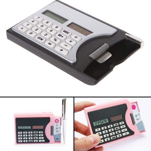 3-In-1 Portable 8-Digit Solar Calculator Business Card Holder with Ball-Point Pen Tashm Store