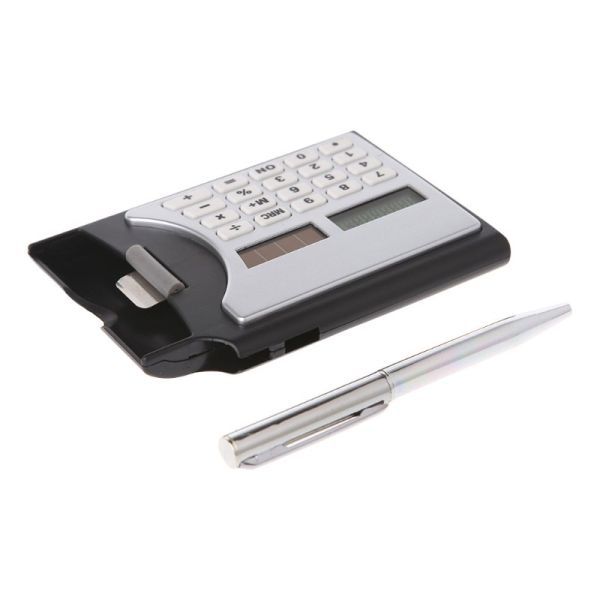 3-In-1 Portable 8-Digit Solar Calculator Business Card Holder with Ball-Point Pen Tashm Store