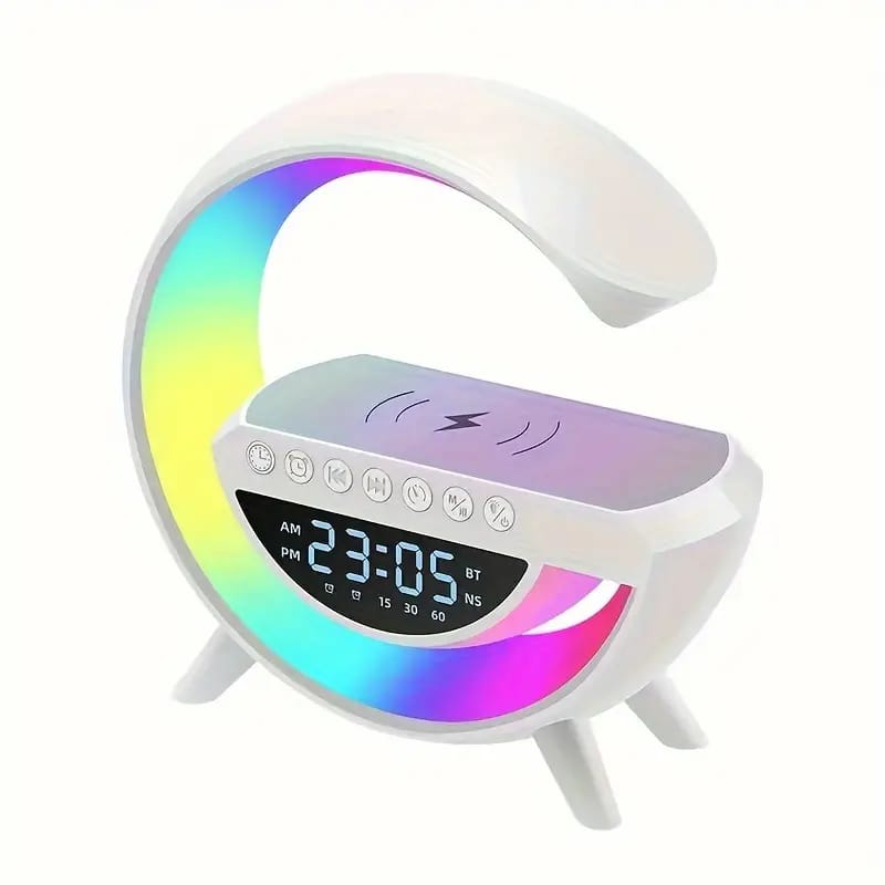 Multi-functional Led Clock Display Speaker G Lamp Bt- 3401 | Led Wireless Charging Speaker, G-shaped Speaker Light, Bluetooth Mp3 Player, Night Light And Alarm Clock Tashm Store