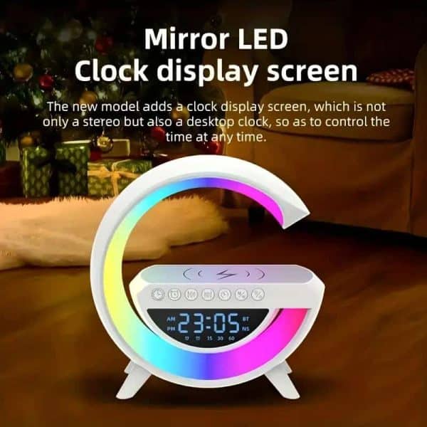 Multi-functional Led Clock Display Speaker G Lamp Bt- 3401 | Led Wireless Charging Speaker, G-shaped Speaker Light, Bluetooth Mp3 Player, Night Light And Alarm Clock Tashm Store